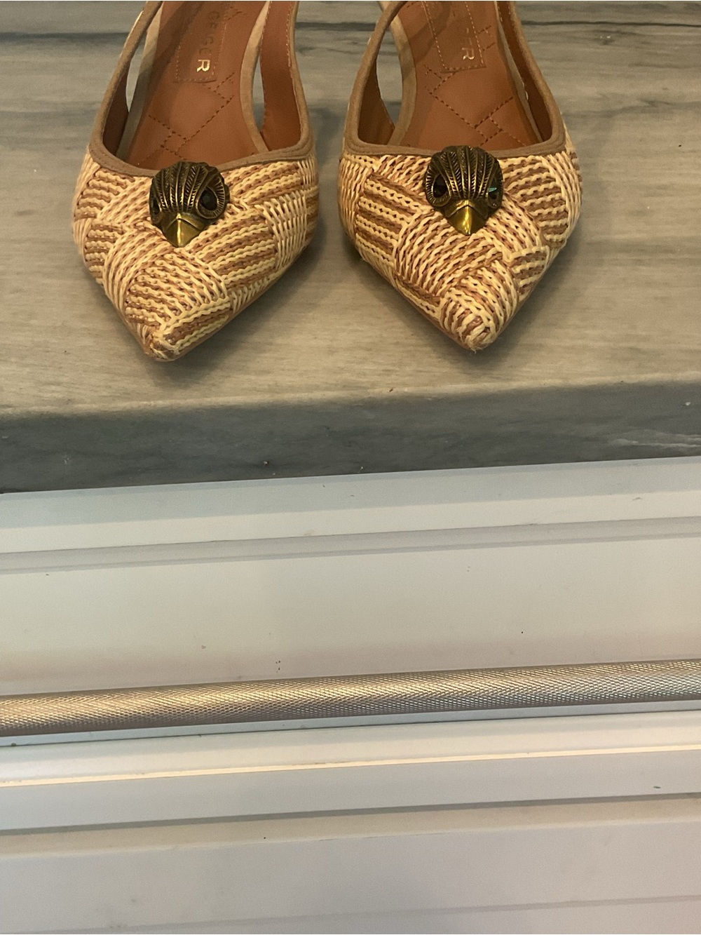Kurt Geiger Beige Woven Pointed-Toe Slingback Pumps - Picture 3 of 12